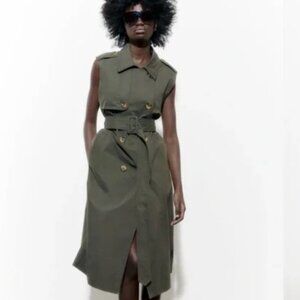 Zara Green Long Belted Vest Dress XS
